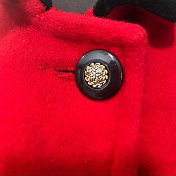 Vtg Wool Cherry Red Regency Velvet Collar Old Money Luxury Timeless Midi Coat L - Picture 7 of 8